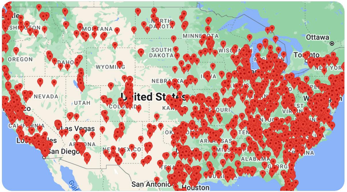 Map of churches