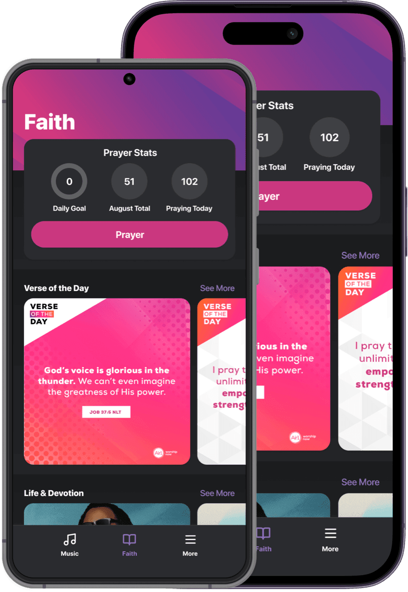 simulated images of the k love app's faith screen