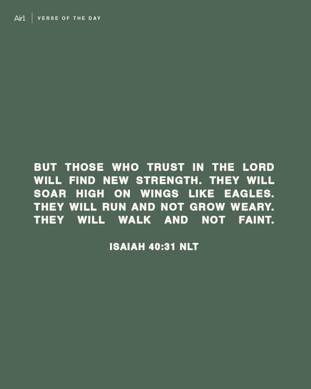 But those who trust in the LORD will find new strength. They will soar high on wings like eagles. They will run and not grow weary. They will walk and not faint.